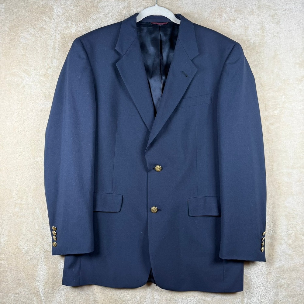 Hart Schaffner & Marx Navy Wool Blend Blazer Mens Gold Button Classic Fit 42/44R